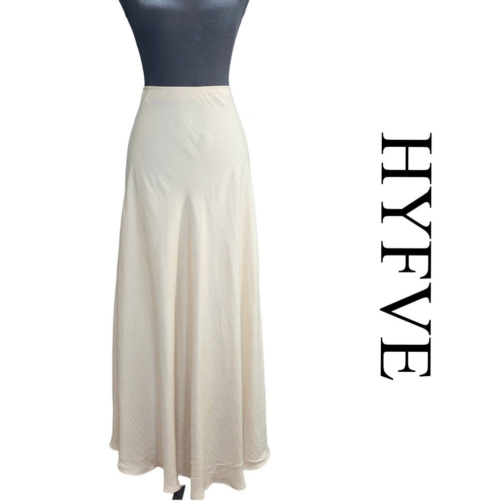 Hyfve Maxi Skirt Women Small Beige Polyester Boho Lace Mesh Godet Chic Flowy